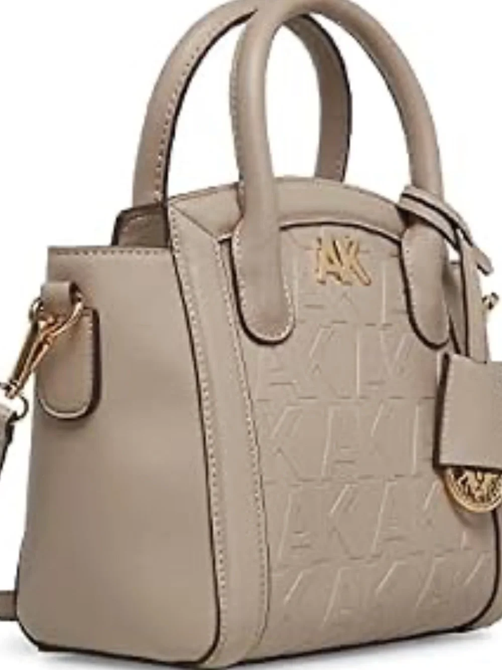 Anne Klein Light Tan Logo-Embossed Satchel with Gold Hardware